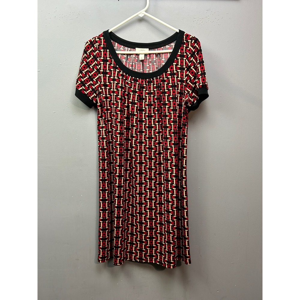 Ann Taylor‎ LOFT Petites Geometric Print Short Sleeve Dress Red Black White LP